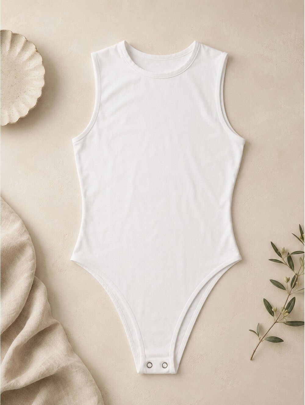 Quince Stretch Cotton Jersey High Neck Sleeveless Bodysuit White L NWT